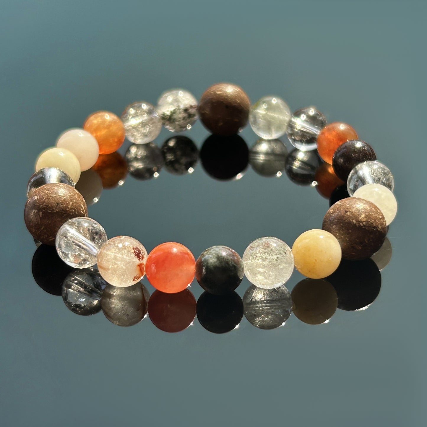 Rainbow Phantom Quartz(8mm) & Herbal Flowers Bracelet