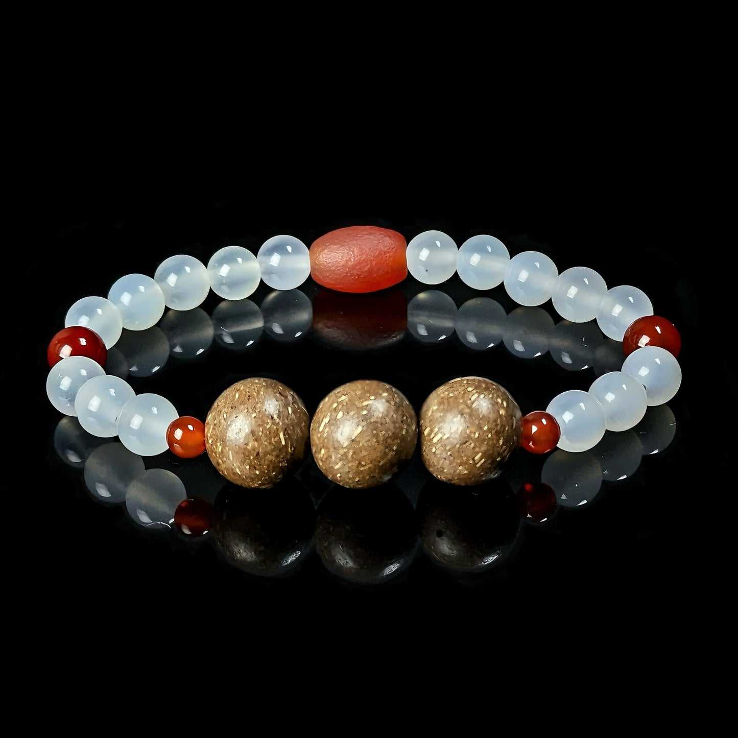 Tibet Red and White Agate(6mm) with Herbal Flowers Bracelet