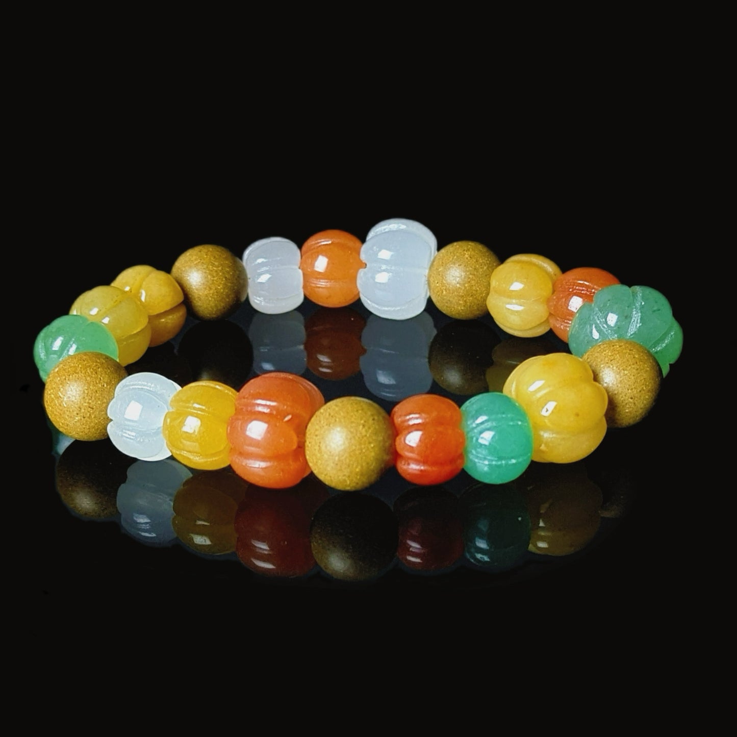 Golden Pumpkin Jasper and Floral Herb Beads Bracelet