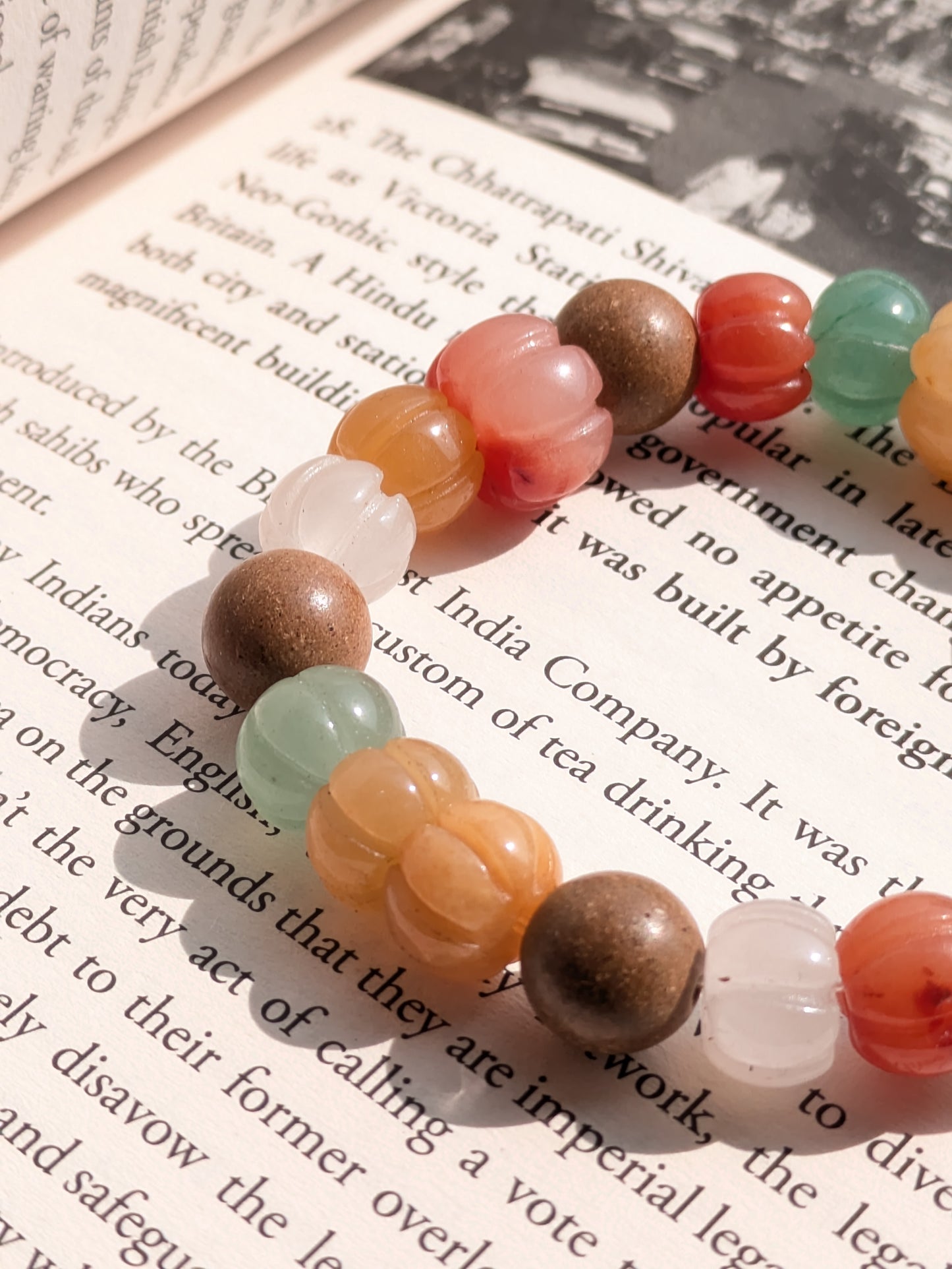 Golden Pumpkin Jasper and Floral Herb Beads Bracelet