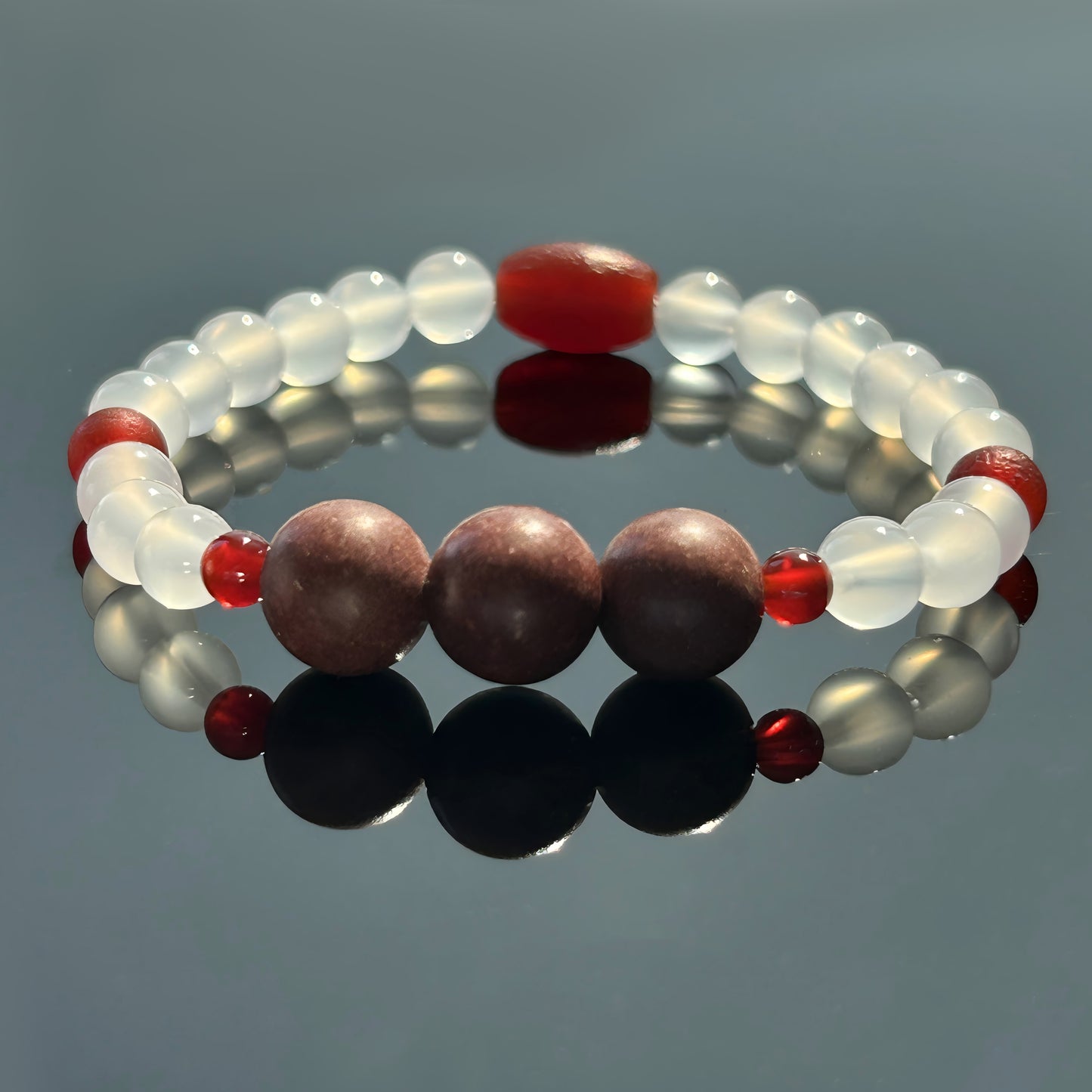 Tibet Red and White Agate(6mm) with Herbal Flowers Bracelet