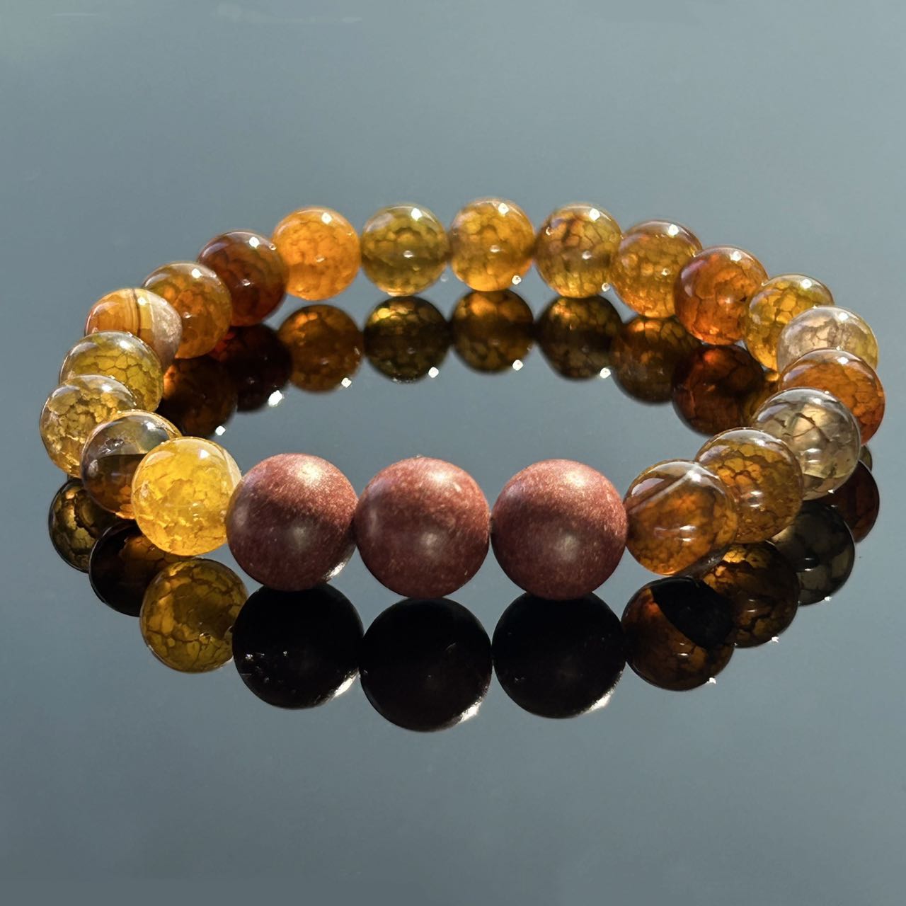 Tea Agate(8mm) & Herbal Flowers Bracelet