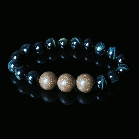 Blue Tiger Eye(8mm) & Herbal Flowers Bracelet
