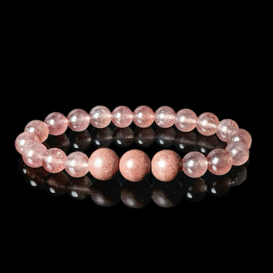 Strawberry Quartz(8mm) & Herbal Flowers Bracelet